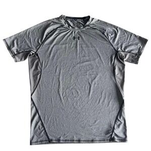 Under Armour Mens HeatGear Short Sleeve Training Shirt Gray Size Large UA Tech